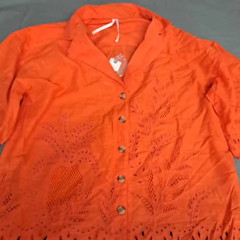 ANTHROPOLOGIE FLORAL BUTTON SHIRT TOPIN ORANGE - MEDIUM