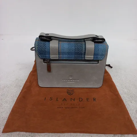 ISLANDER CROSSBODY BAG – BLUE PLAID FABRIC WITH GREY BODY
