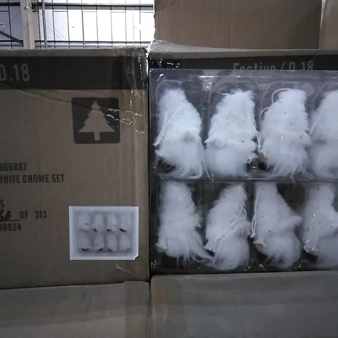 PALLET CONTAINING APPROXIMATELY 100 6-PACK BOXES OF 8-PIECE WHITE GNOME DECORATION SETS