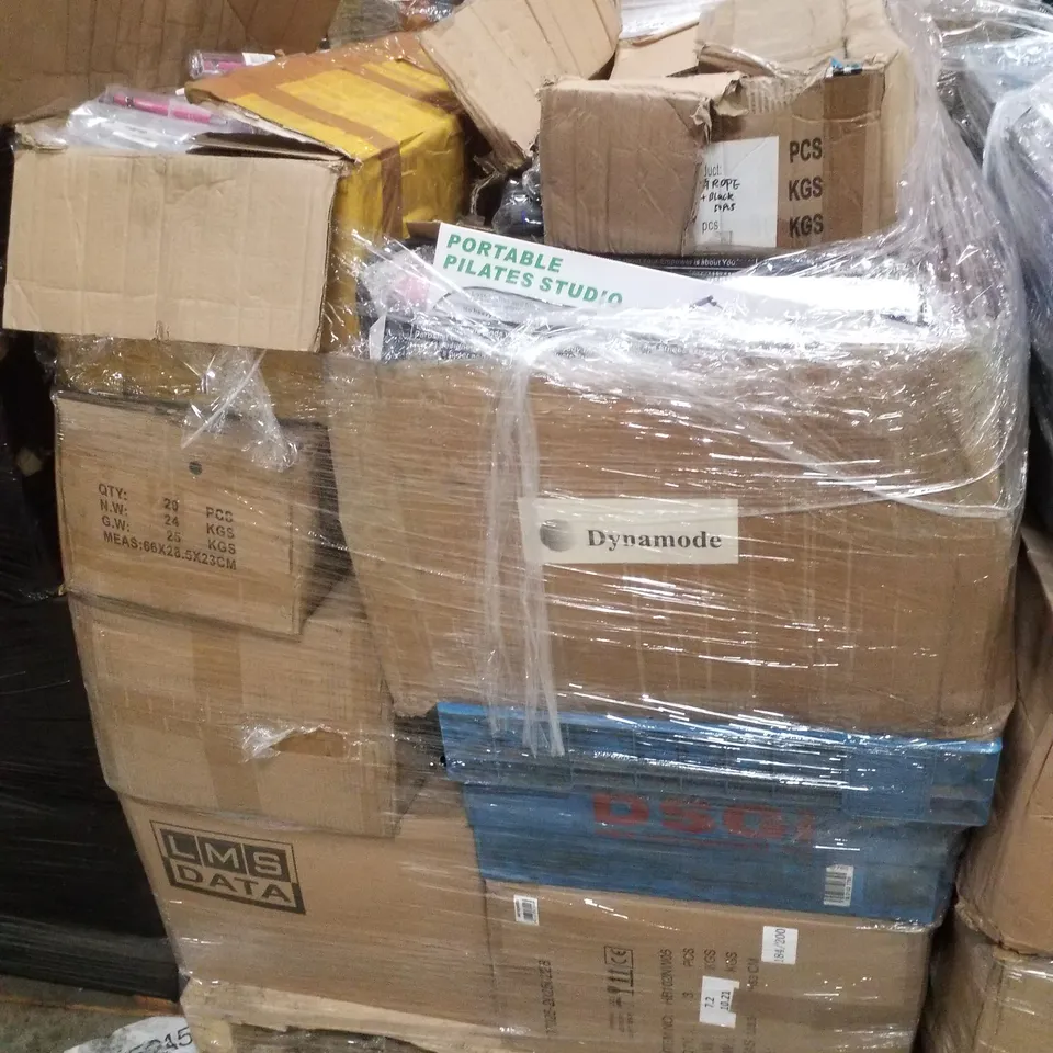 PALLET CONTAINING ASSORTED PRODUCTS INCLUDING PORTABLE PILATES STUDIO, JUMP ROPES & 2IN1 STYLUS PENS
