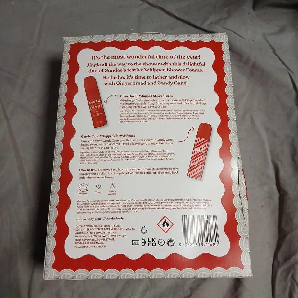 SUNDAE HO HO HO SHOWER FOAM DUO GIFT SET – GINGERBREAD & CANDY CANE (265ML EACH)