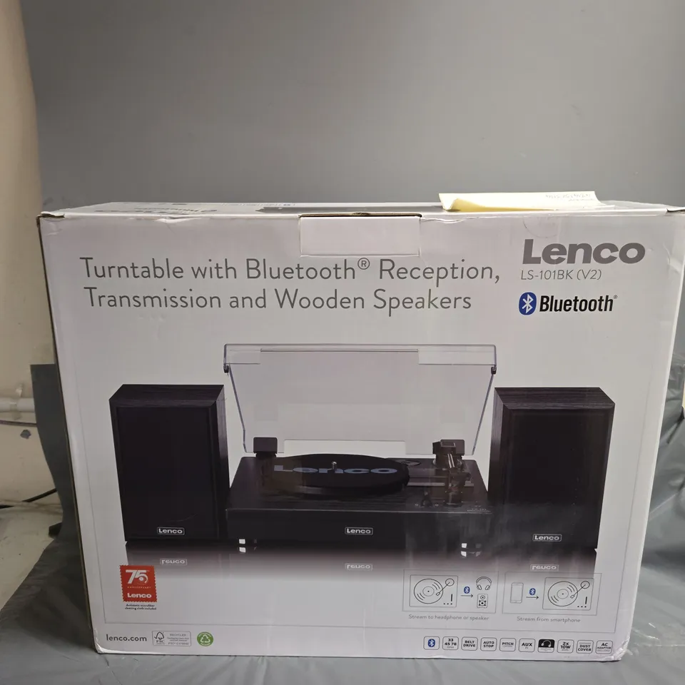 LENCO LS-101BK TURNTABLE WITH BLUETOOTH RECEPTION, TRANSMISSION AND WOODEN SPEAKERS