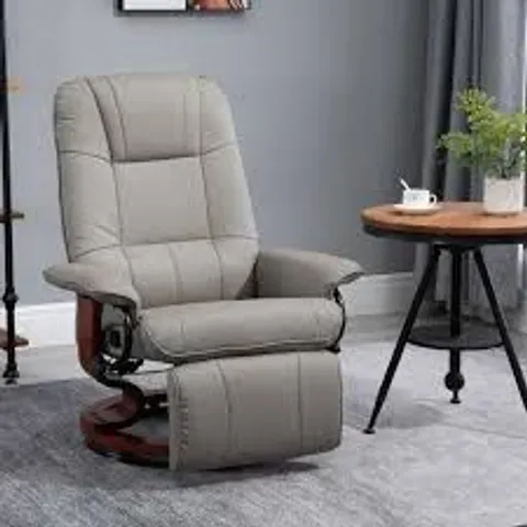 BOXED HOMCOM MANUAL RECLINER CHAIR ARMCHAIR SOFA WITH FAUX LEATHER UPHOLSTERED WOODEN BASE FOR LIVING ROOM BEDROOM, GREY