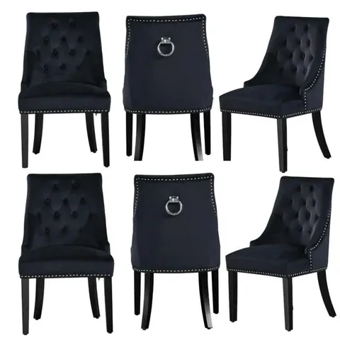 BOXED OVERCASH VELVET DINING CHAIRS ERGONOMIC SCOOP KNOCKERBACK AND SOLID WOOD LEGS - BLACK