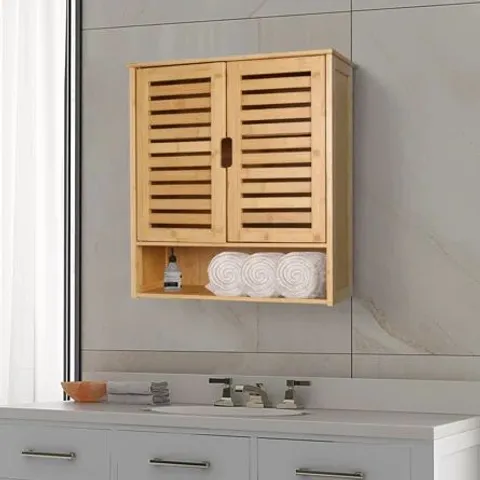 BOXED MIJARES BAMBOO WALL MOUNTED BATHROOM CABINET 65.5CM H 59CM L (1 BOX)