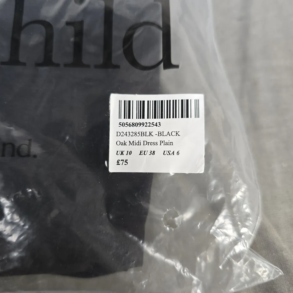 NOBODY'S CHILD OAK MIDI DRESS PLAIN – BLACK, UK 10 (EU 38)