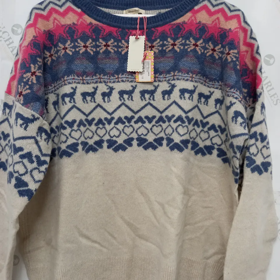 WHITE STUFF FAIRISLE MULTI JUMPER IN NAVY MULTI - SIZE 18