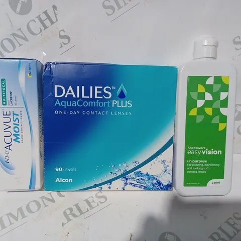 APPROXIMATELY 20 ASSORTED HOUSEHOLD ITEMS TO INCLUDE EASYVISION UNIPURPOSE, DAILIES CONTACT LENSES, ETC