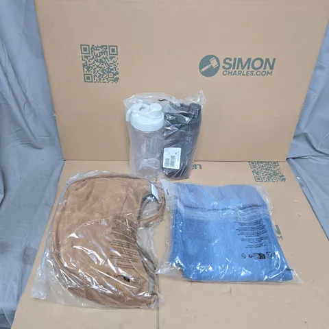 LARGE QUANTITY OF ASSORTED ITEMS TO INCLUDE HANDBAGS, ASSORTMENT OF CLOTHES, PAIR OF WATER BOTTLES, ETC - COLLECTION ONLY