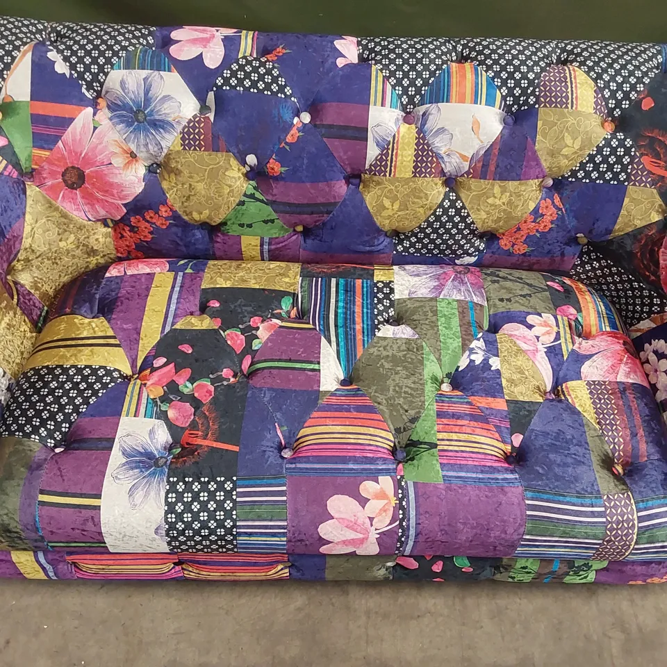QUALITY DESIGNER CAMAURY VELVET PATCHWORK SOFA RRP £1299.99