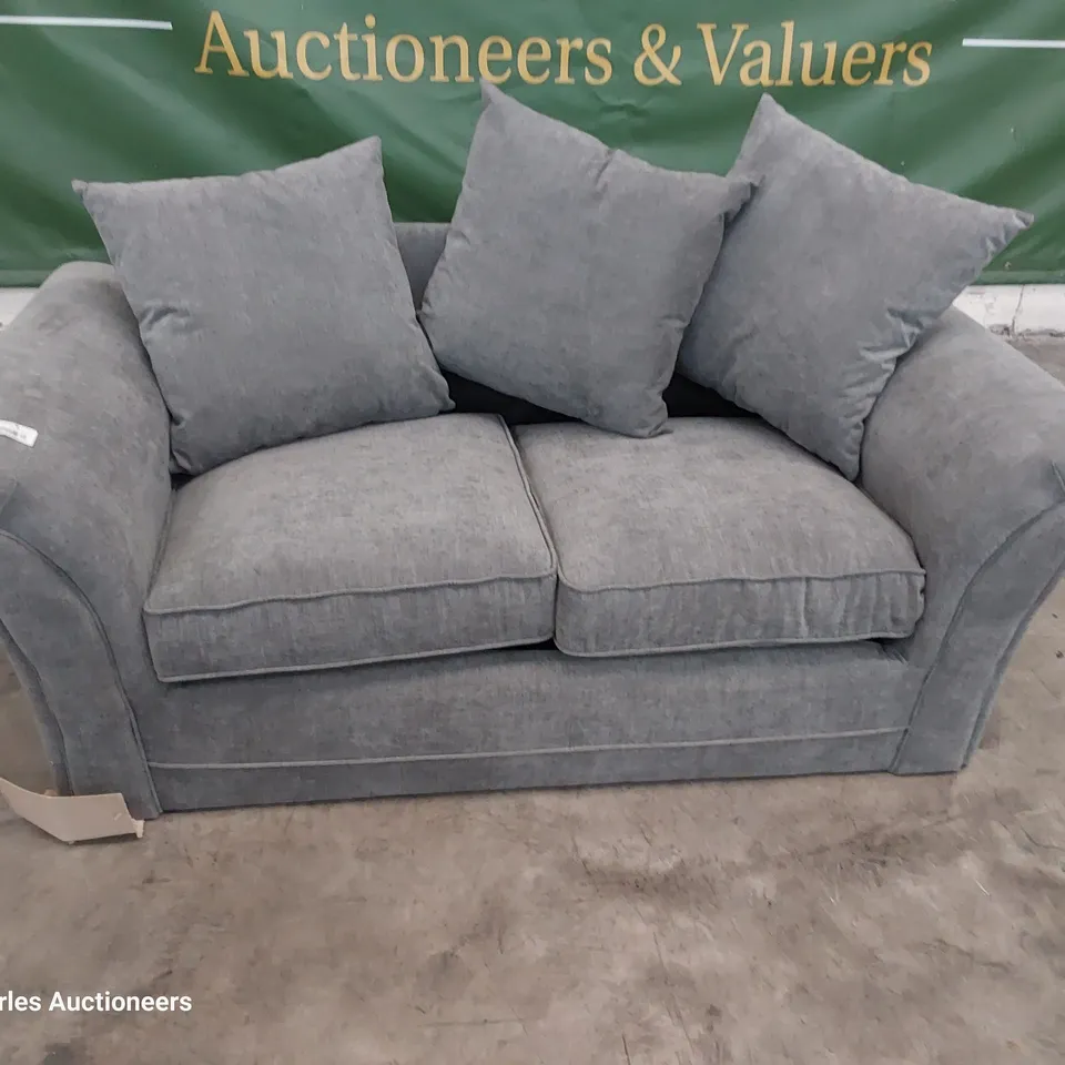 DESIGNER DURY TWO SEATER SOFA WITH SCATTER CUSHIONS GREY FABRIC 