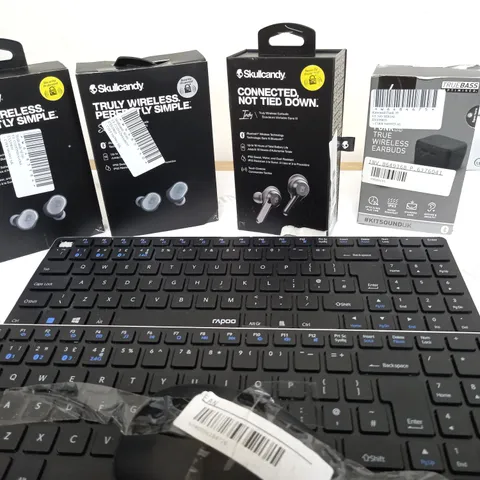 APPRROXIMETELY 8 ASSORTED ELECTRICAL ITEMS INCLUDING, SKULLCANDY WIRELESS EARPHONES, RAPOO KEYBOARDS