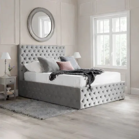 BRAND NEW BOXED LEXINGTON KING SIZE OTTOMAN BED, GREY CLASSIC VELVET (4 BOXES)