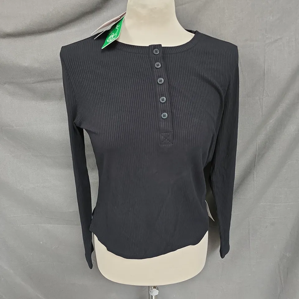 NOBODY'S CHILD SOFT RIB HENLEY TEE IN BLACK SIZE M
