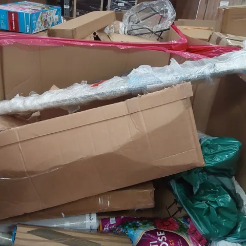 PALLET OF ASSORTED ITEMS TO INCLUDE: IRONING BOARD, HP KEYBOARD SET, COMPOST, A4 PAPER ECT