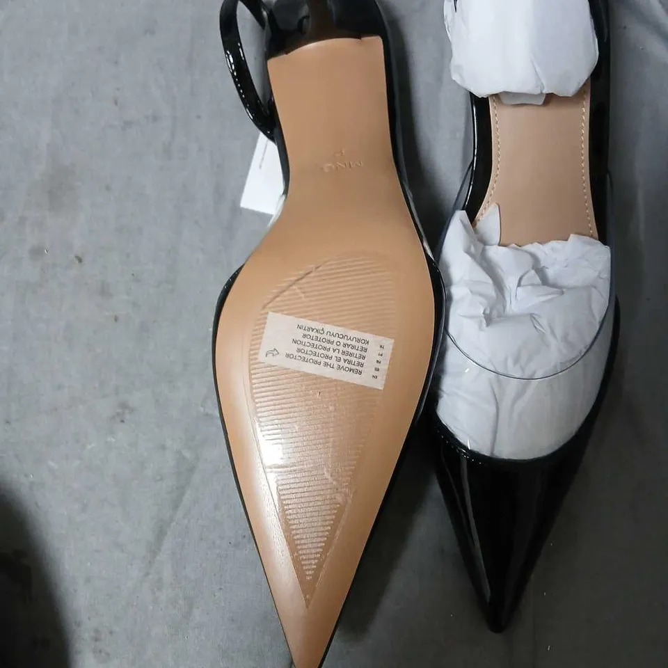 MNG WOMEN'S BLACK PATENT SLINGBACK HEELS – POINTED TOE, ANKLE STRAP, EU 37 (UK 4)