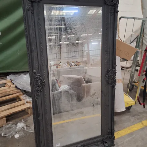LARGE DECORATIVE WOODEN FRAMED MIRROR IN BLACK - FRAME DIMENSIONS 96 X 182CM
