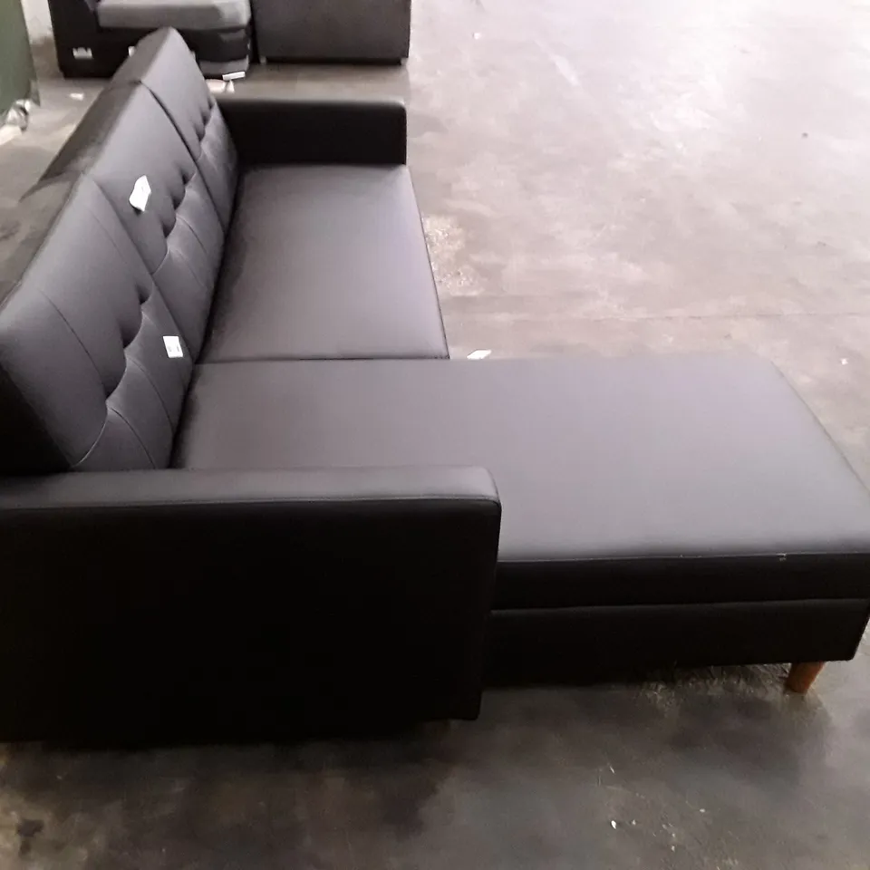 DESIGNER CORNER SOFA WITH LHF STORAGE CHAISE - BLACK LEATHER