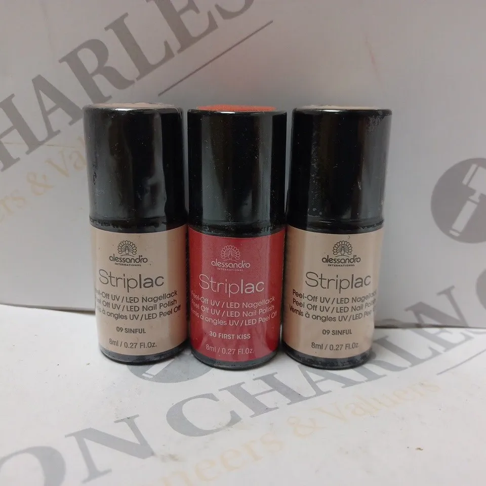 BOX OF APPROXIMATELY 75 X 8ML VIALS OF ALESSANDRO STRIPLAC NAIL POLISH IN SINFUL, FIRST KISS