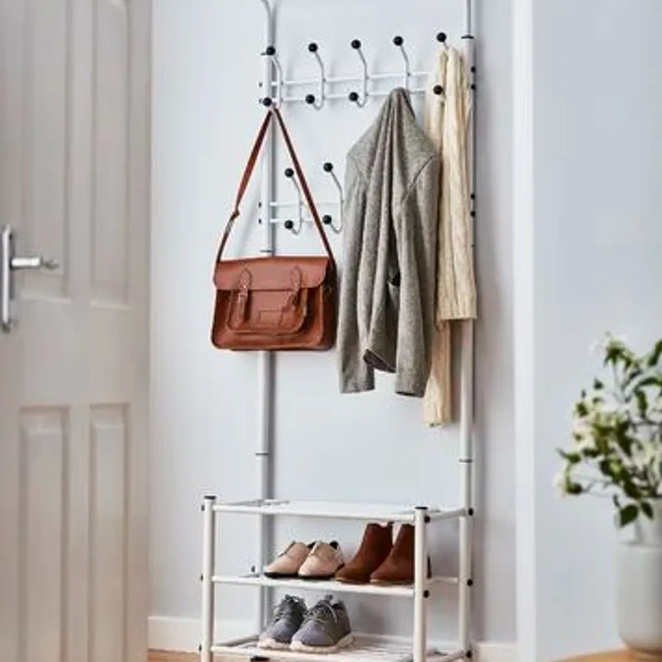 BOXED WHITE METAL FREESTANDING COAT RACK 