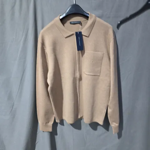 FRENCH CONNECTION CAMEL MEL ZIP-FRONT JACKET, SIZE L