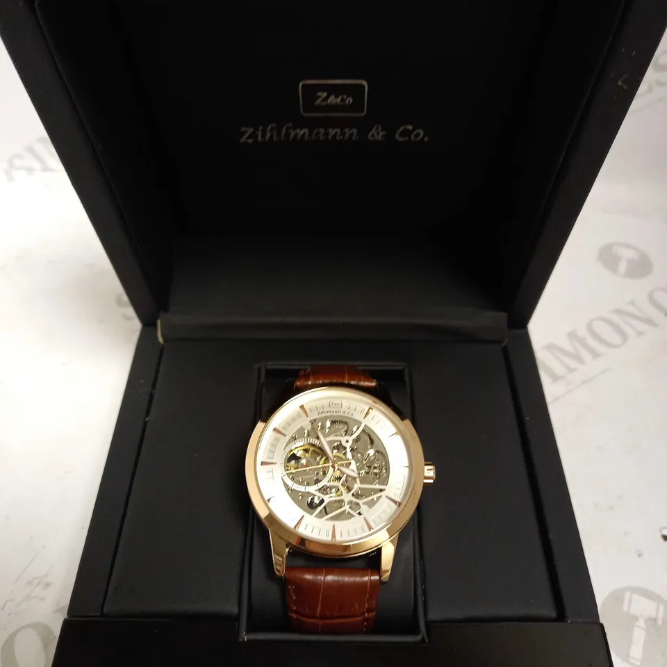 ZIHLMANN & CO SKELETON BROWN LEATHER STRAP WATCH RRP £520
