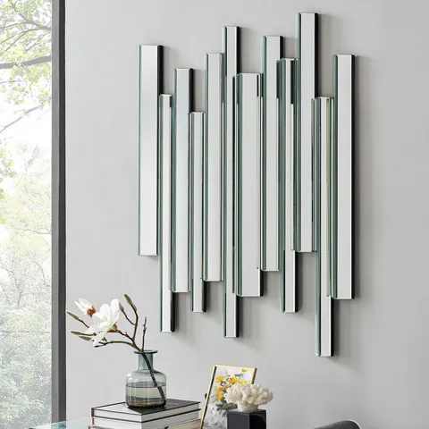 BOXED CRYSTALLINE MEDIUM SILVER CONTEMPORARY MODERN WALL MIRROR (1 BOX)