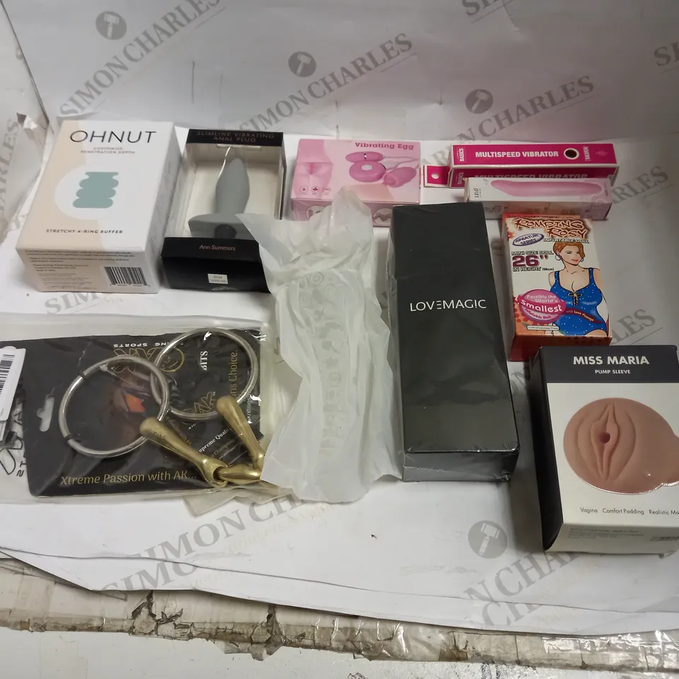 LOT OF APPROX 10 ASSORTED ADULT ITEMS TO INCLUDE MALE MASTURBATORS, VIBRATORS, BONDAGE CUFFS ETC