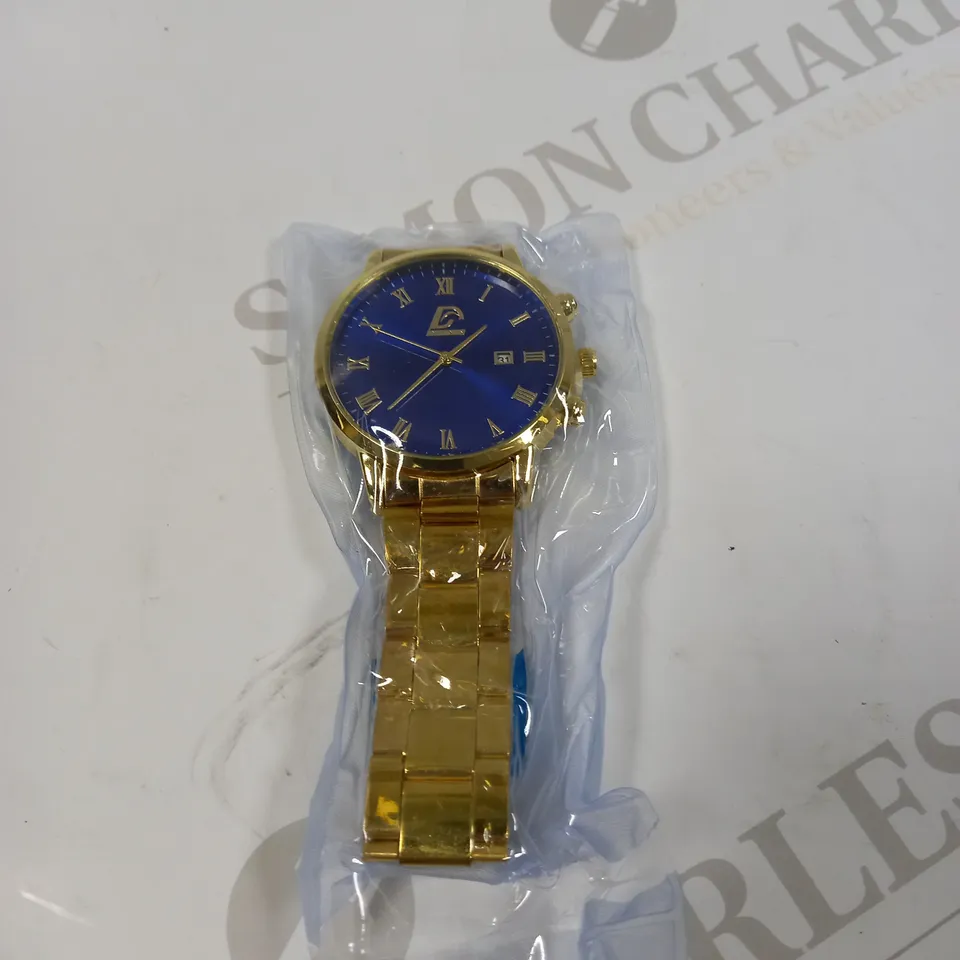 DIJANES BLUE FACED GOLD EFFECT MENS LINK WATCH 