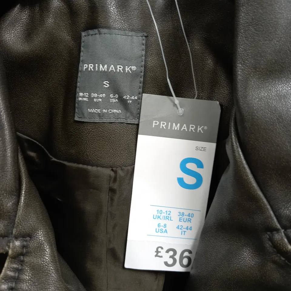 PRIMARK BROWN LEATHER LOOK BIKER STYLE JACKET - S