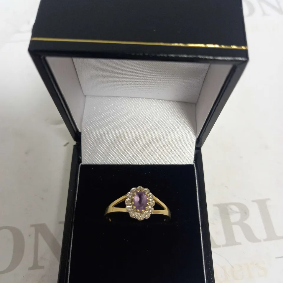 LOVE GEM 9CT YELLOW GOLD 5 POINT DIAMOND AND AMETHYST RING RRP £369
