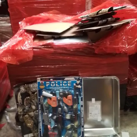 PALLET OF ASSORTED HOUSEHOLD GOODS AND PRODUCTS TO INCLUDE;CAT LITTER TRAY,KIDS POLICE COUNTERSTRIKE TOYS,KIDS SWORD GAME