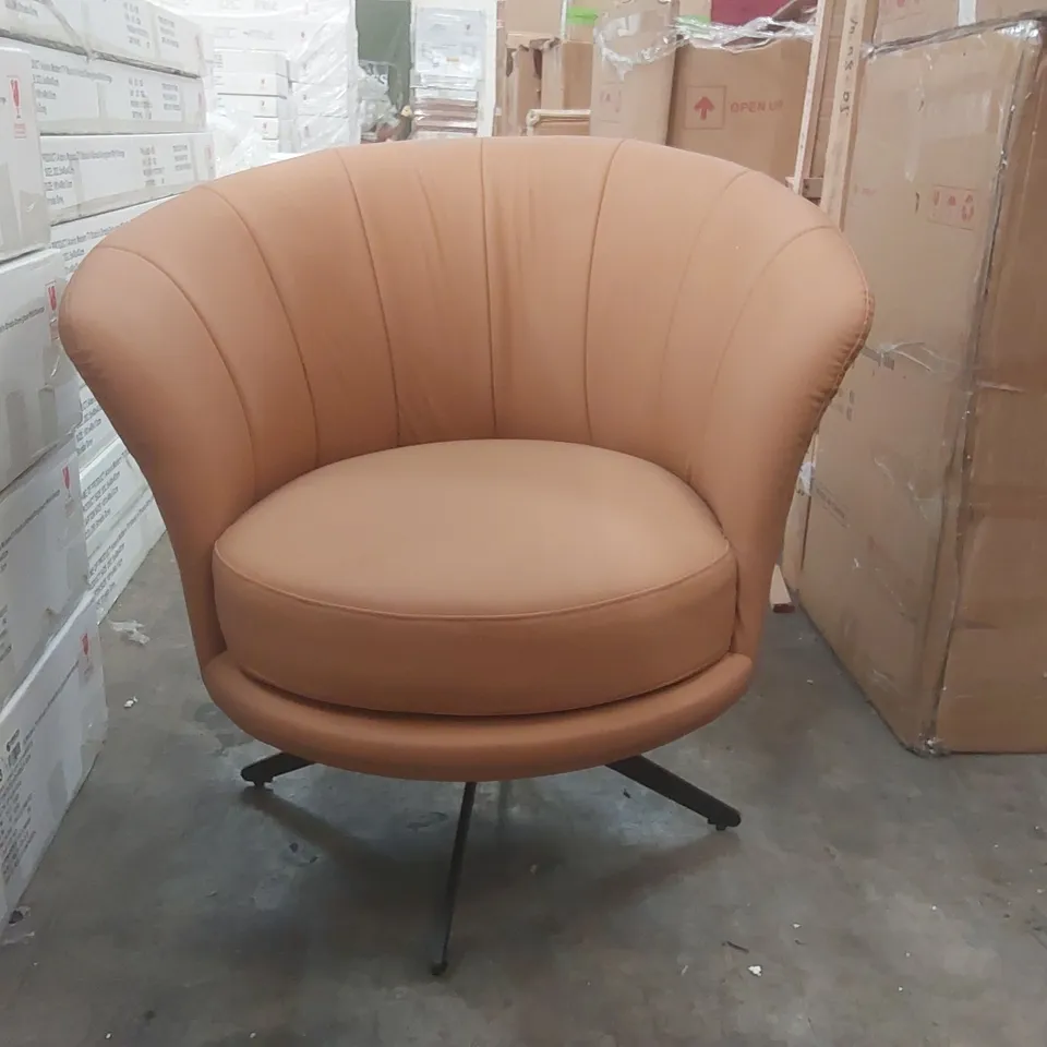DESIGNER FAUX LEATHER UPHOLSTERED SWIVEL ARMCHAIR