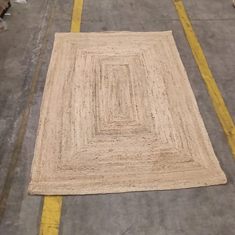 BEIGE RUG WITH CONCENTRIC RECTANGLE PATTERN APPROXIMATELY 172CM X 120 CM