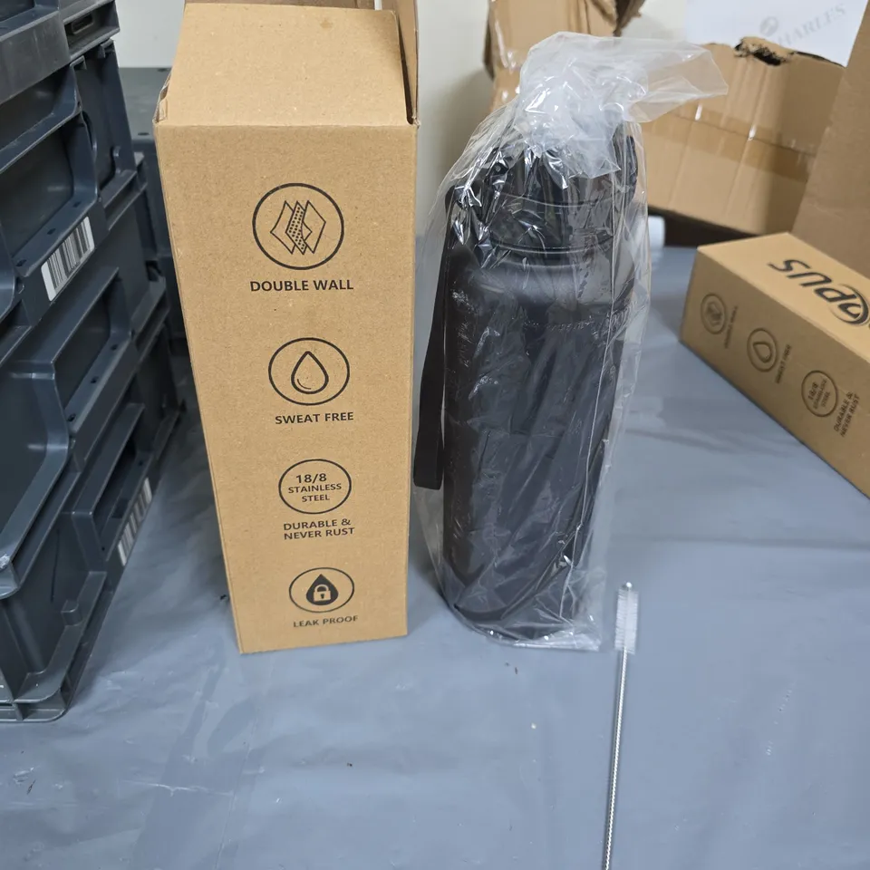 STAINLESS STEEL VACUUM BOTTLE – DOUBLE-WALL, 18/8 STAINLESS, LEAK-PROOF, BLACK