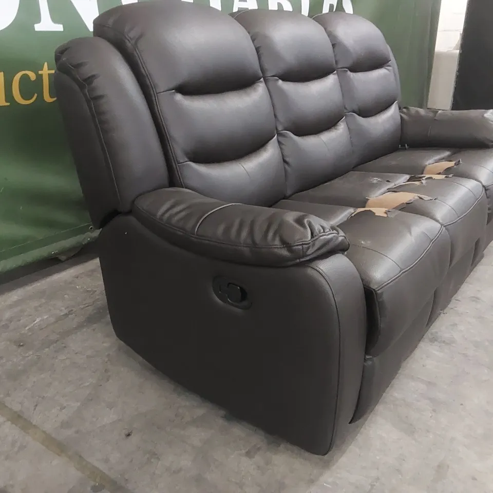 QUALITY DESIGNER FAUX LEATHER 3 SEATER RECLINER SOFA - DARK BROWN