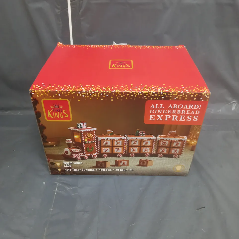 BOXED THREE KINGS GINGERBREAD TRAIN LIGHT UP ADVENT CALENDAR RRP £29.99