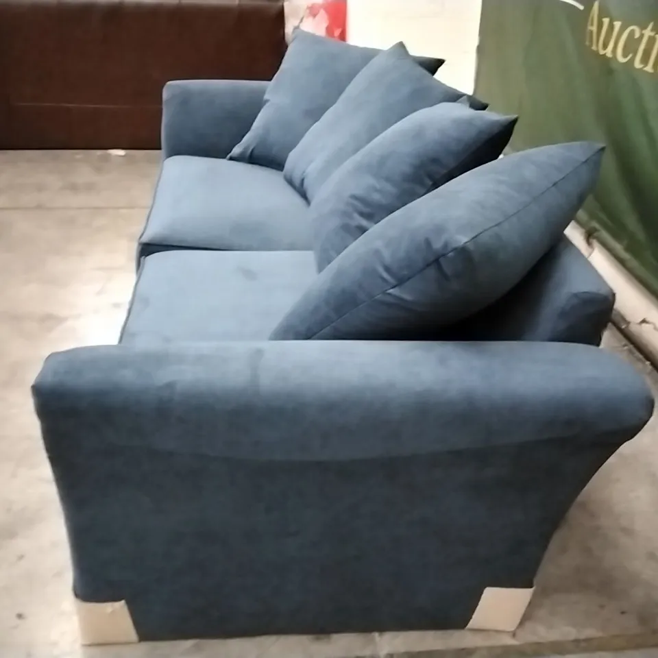 QUALITY DESIGNER DURY 3 SEATER SOFA - BLUE FABRIC