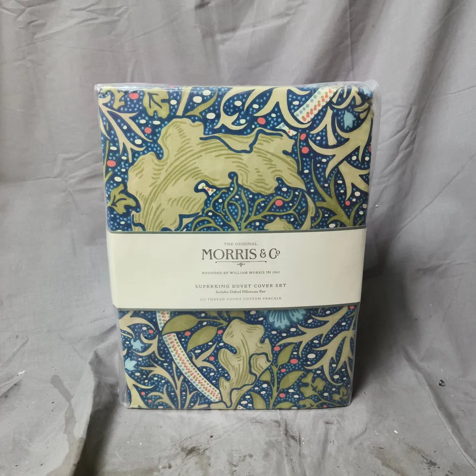 MORRIS AND CO SUPERKING DUVET COVER SET INCLUDES OXFORD PILLOWCASE PAIR, 220 THREAD COUNT COTTON PERCALE
