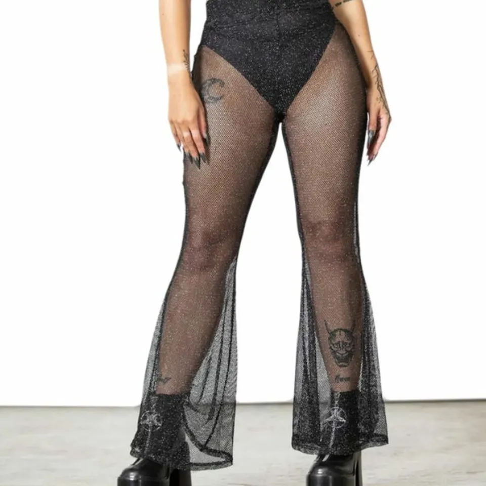 FIVE BRAND NEW KILLSTAR - DOUBLE PLATINUM FLARES - BLACK WOMEN'S TROUSERS