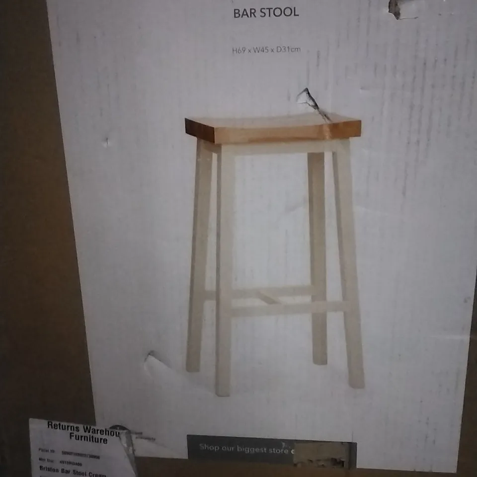 BOXED BRISTON BAR STOOL CREAM   H69 X W45 X D31CM 