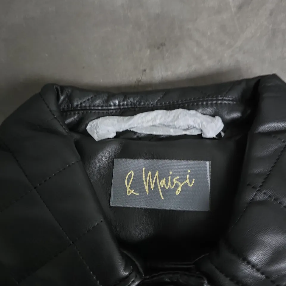 L MAISI QUILTED LEATHER-EFFECT PUFFER JACKET, BLACK, UK 10