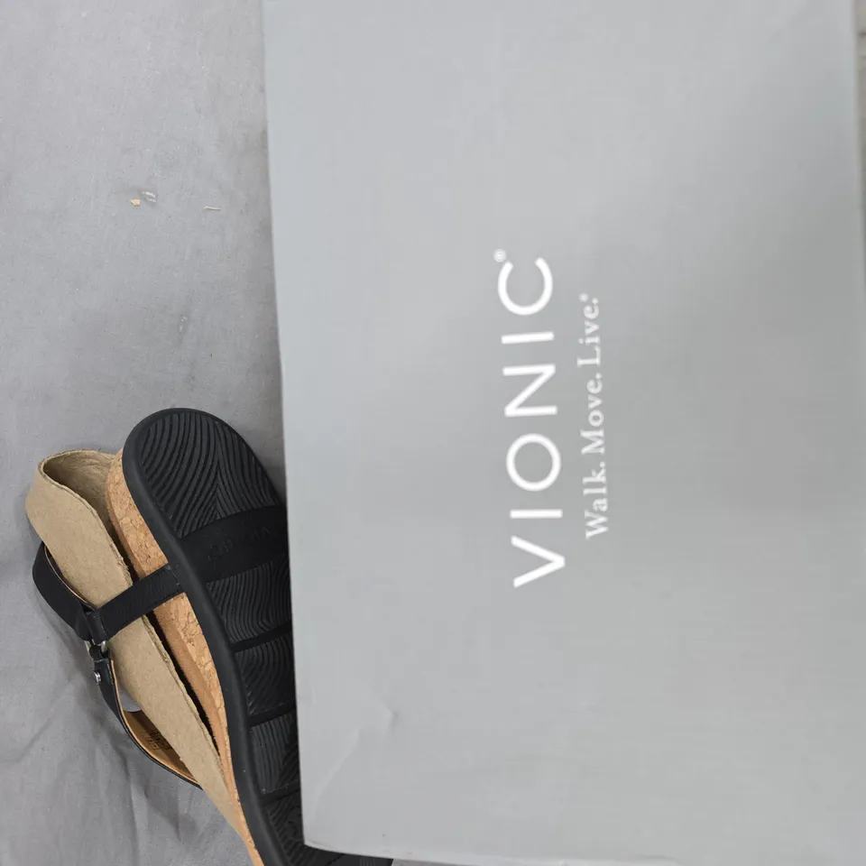 VIONIC WOMEN'S SANDALS – BLACK LEATHER THONG WITH ANKLE STRAP UK 3