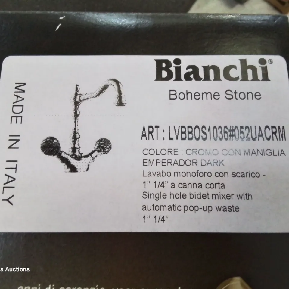 BOXED BIANCHI BOHEME STONE SINGLE HOLE BIDET MIXER WITH AUTO POP UP WASTE