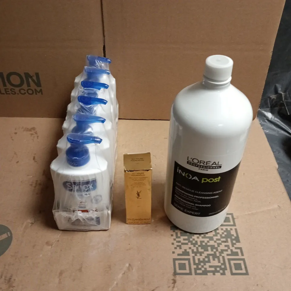 APPROXIMATEY 20 ASSORTED HEALTH AND BEAUTY PRODUCTS TO INCLUDE L'OREAL PROFESSIONAL ANTI RESIDUE CLEANSING SHAMPOO, YVES SAINT LAURENT FOUNDATION, 6PK SANEX HAND WASH ETC