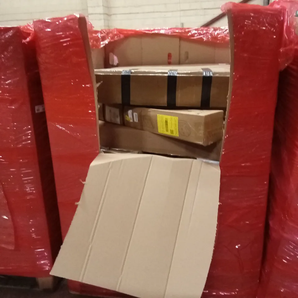 PALLET OF ASSORTED HOUSEHOLD GOODS AND PRODUCTS TO INCLUDE; RETRACTABLE BABY GATE, BOXED FURNITURE ETC