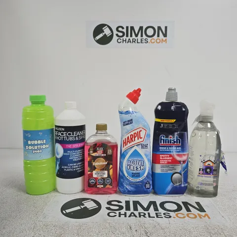 TOTE OF APPROXIMATELY 10 ASSORTED ITEMS INCLUDING METHOD DEEP HOUSE CLEAN, FINISH RINSE & SHINE AID AND HARPIC TOILET CLEANING GEL