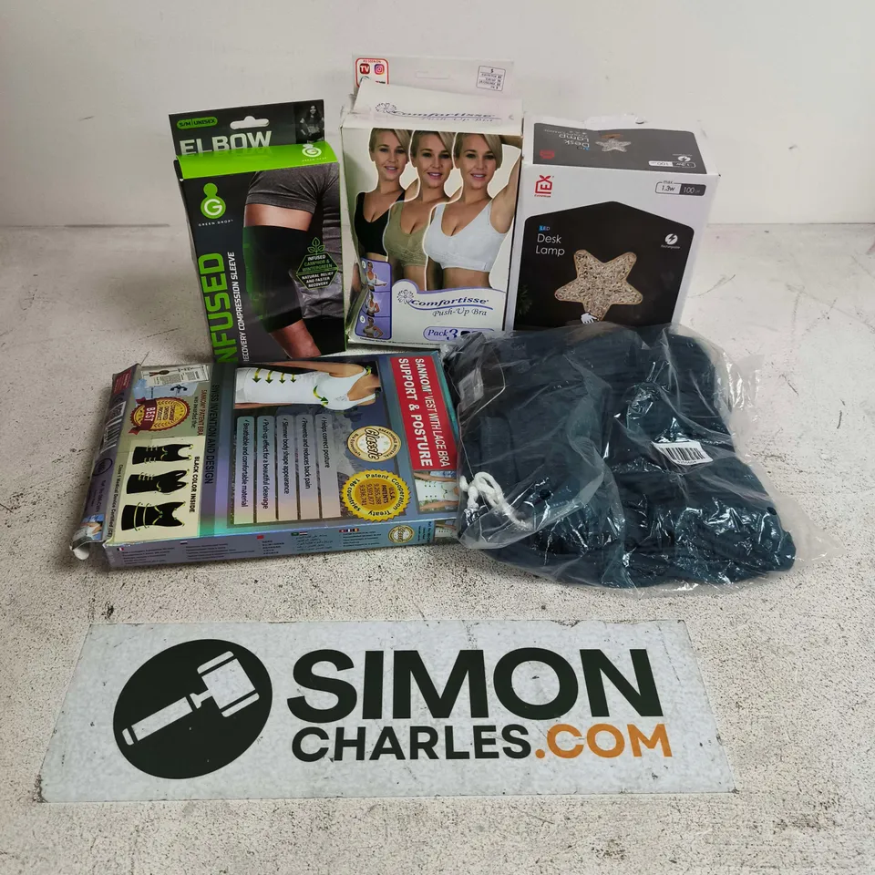 APPROXIMATELY 15 ASSORTED ITEMS TO INCLUDE SANKOM SUPPORT BRA, DESK LAMP, COMFORTISSE PUSH UP BRA, ETC - COLLECTION ONLY