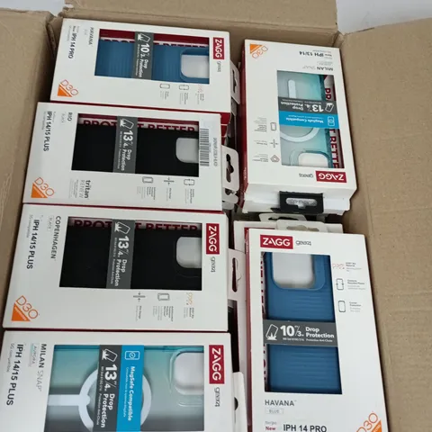 A BOX CONTAINING APPROXIMATELY 65 PHONE CASES