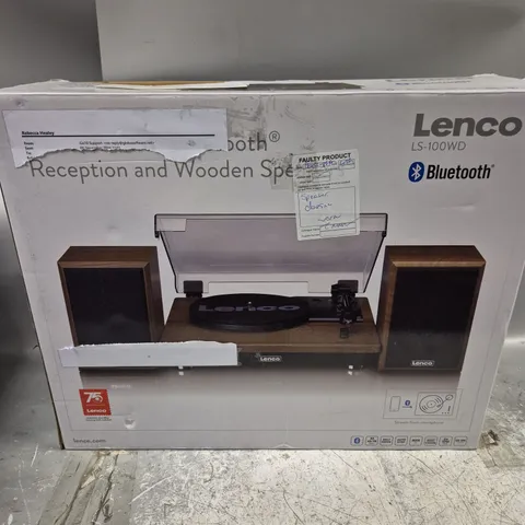 BOXED LENCO LS-100WD BELT DRIVE TURNTABLE WITH WOODEN SPEAKERS